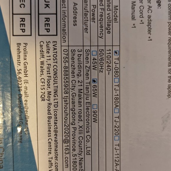 Tjforever ASUS Replacement Laptop Power Adapter Tj-080 Output 19.5v 65W - Picture 3 of 6